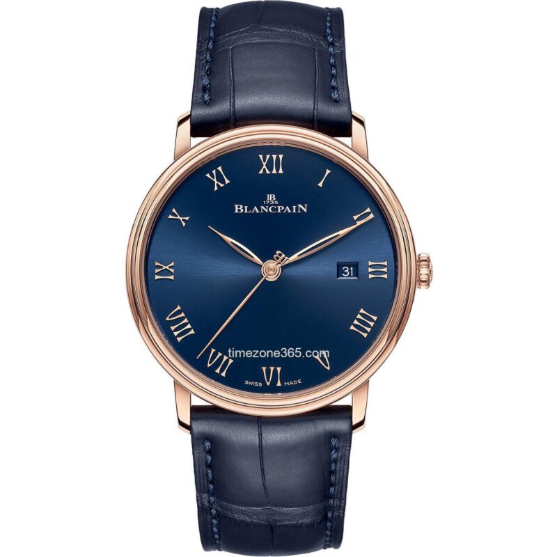 Blancpain Villeret Ultraplate 40mm watch with 18k rose gold case and leather strap.