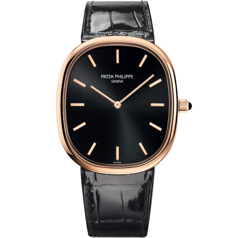 Patek Philippe Golden Ellipse 5738R-001 Black Alligator Strap Black Dial