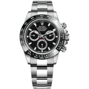 Rolex Cosmograph Daytona 116500LN-0002, a luxury stainless steel chronograph watch with a black Cerachrom bezel, black dial, and three sub-dials, featuring an Oyster bracelet and precision automatic movement.